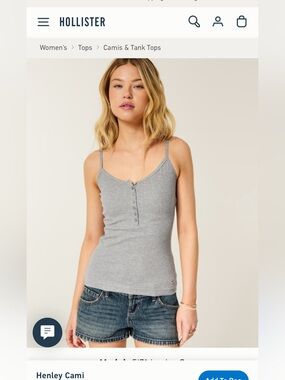 Hollister Women's Gray Ribbed Henley Cami